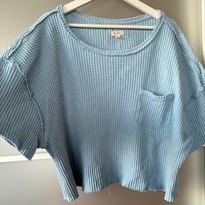 Pilcro Anthropologie Waffle Knit  Light Blue Cropped Top Sz M
